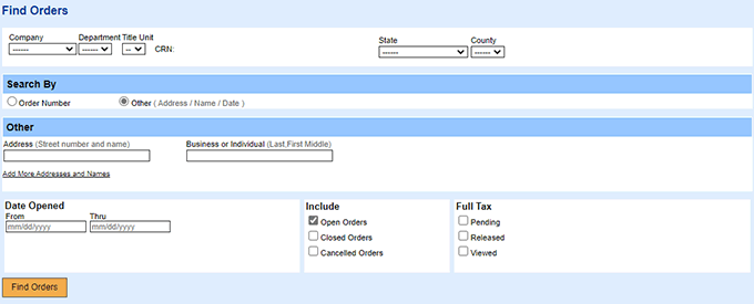 Find Order Screen